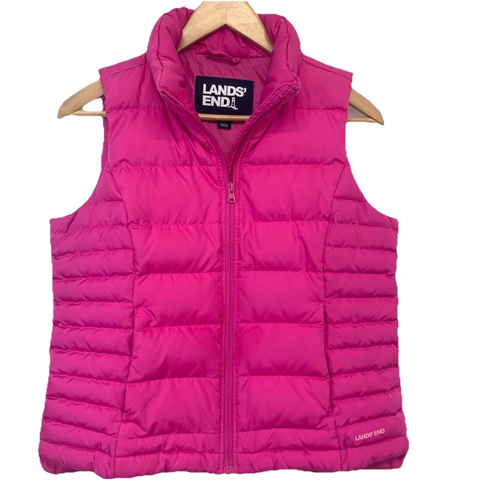 Lands End Puffer Vest Full Zip 80% Down Pockets Woman Small Pink Pockets Outdoor